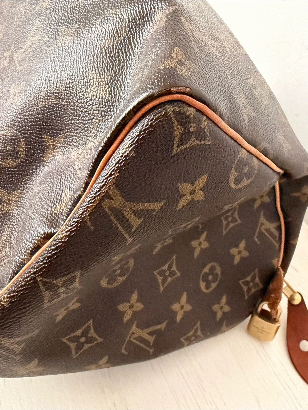 Louis Vuitton Brown Monogram Canvas Satchel with Tan Trim and Gold Hardware